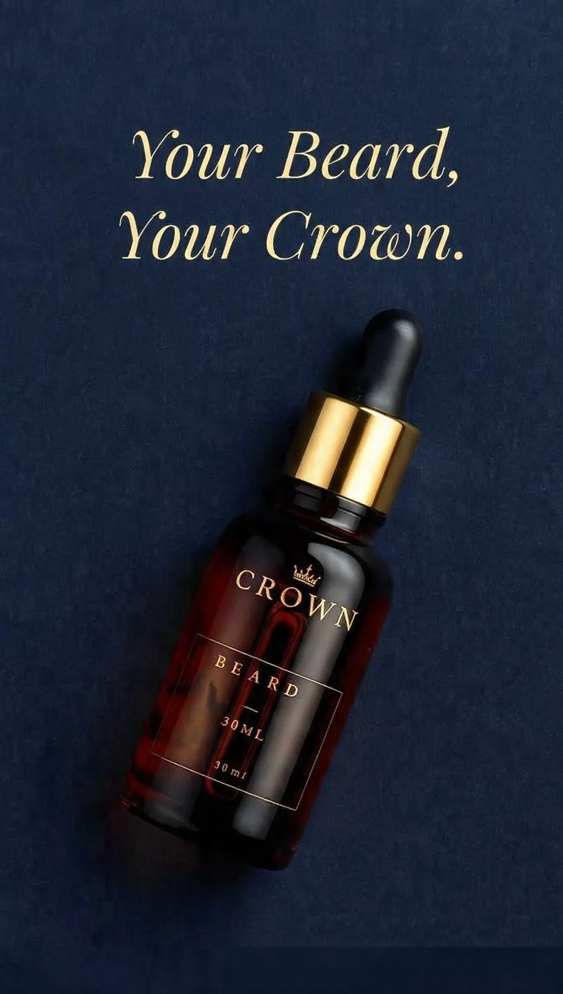 Your Beard, Your Crown. — Crown Beard Oil on a blue background